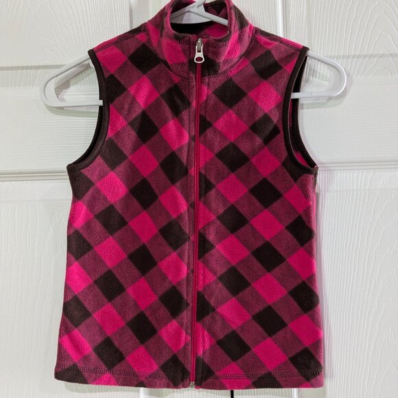 Old Navy Girls Vest Pink Brown Buffalo Plaid Fleece M (8) 2010 Zip Front - Picture 2 of 12